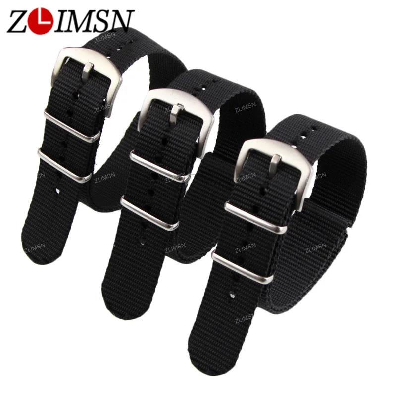 

ZLIMSN Fashion Black Nylon Watchbands Fabric Canvas Watch Bands Strap Bracelets Stainless Steel Buckel Clasp Belt 22mm