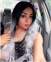 Free shipping #1b/gray color heat resistant grey two tone ombre synthetic lace front wig