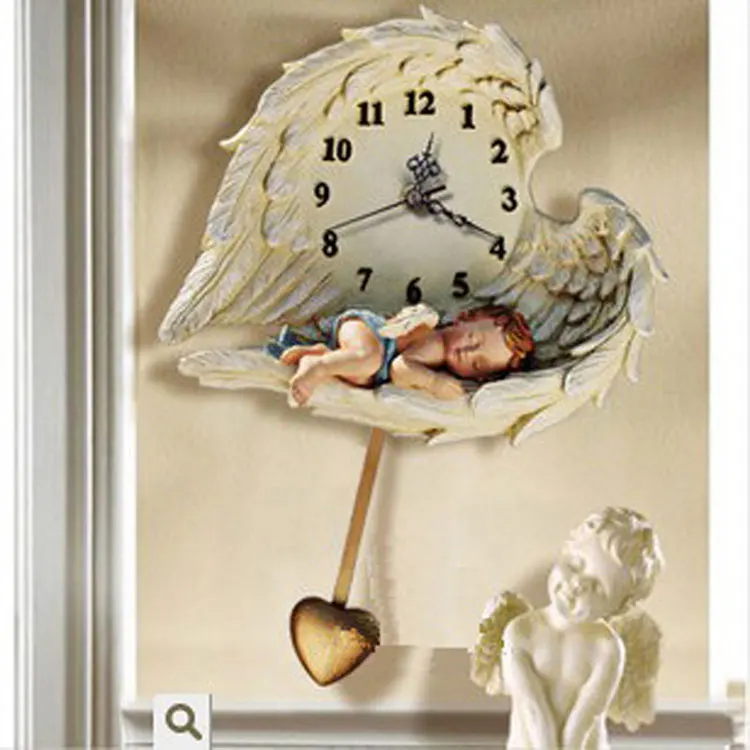 Fashion rustic wall clock swing silent font b watch b font angel modern fashion cupid clock