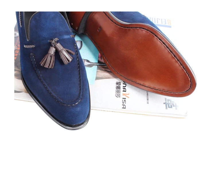 VIKEDUO/ повседневные лоферы; детская замшевая обувь ручной работы с синими кисточками; Мужская обувь без застежки на плоской подошве; Patina; zapatos hombre