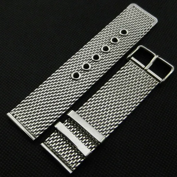 

22mm Width Silver Stainless Steel Watch Strap Pin buckle + 2 Spring Bars GD011522