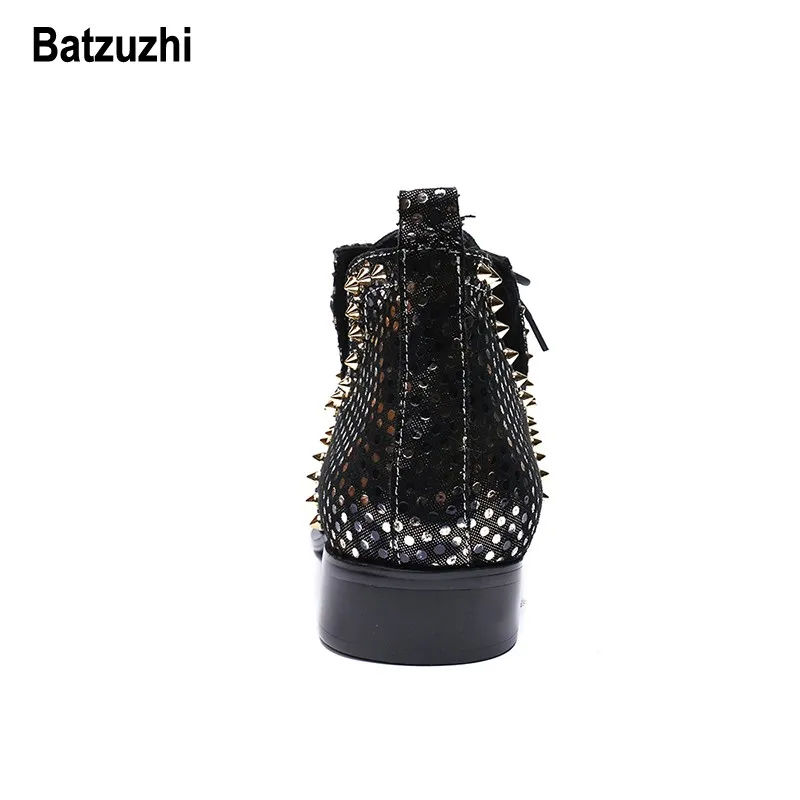 Ботинки Batzuzhi мужские кожаные Италия модные черные заостренный носок
