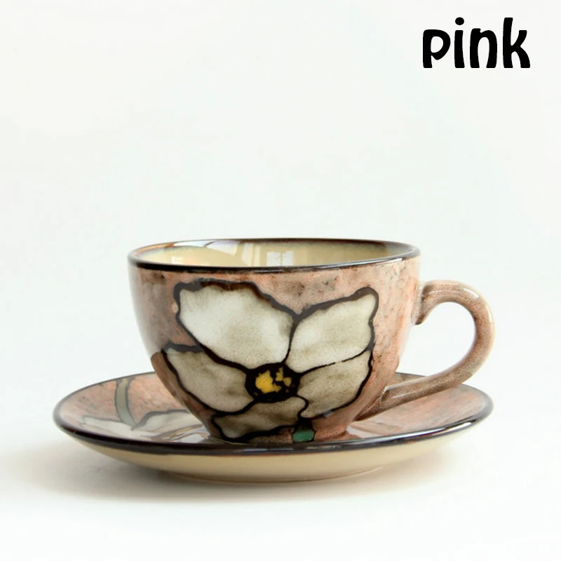 Useber керамические чашки Япония и Южная Корея Европейский Американский стиль ретро Hmade кофейная чашка тарелка в комплекте - Цвет: Розовый