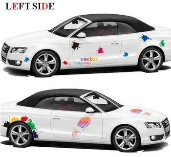 

LEFT SIDE Funny Car Stickers Colored DIY Graffiti Footprint Letters Design Fresh Personality Waterproof Car Sticker Two Size