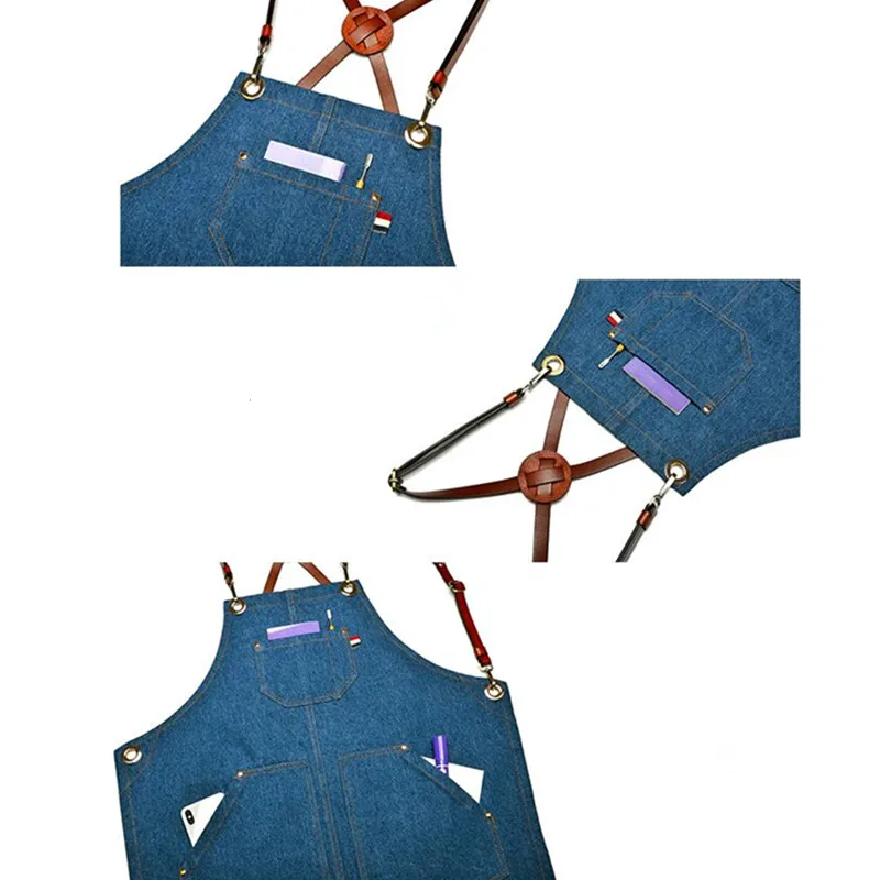Denim Apron Leather Strap K44-9