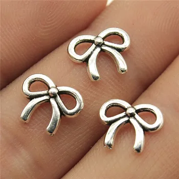 

100pcs/lot 0.4x0.4 Inch (11x9mm) Bow Charms Pendant For Jewelry Making Antique Silver Color Alloy Charms