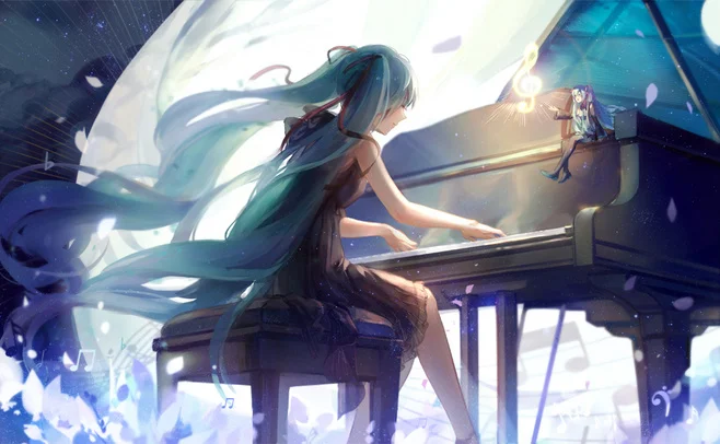 

Piano Playing Hatsune Miku Singer Japanese Cartoon Anime Wall Sticker Decorative Retro Poster Home Club Bar Decor Gift