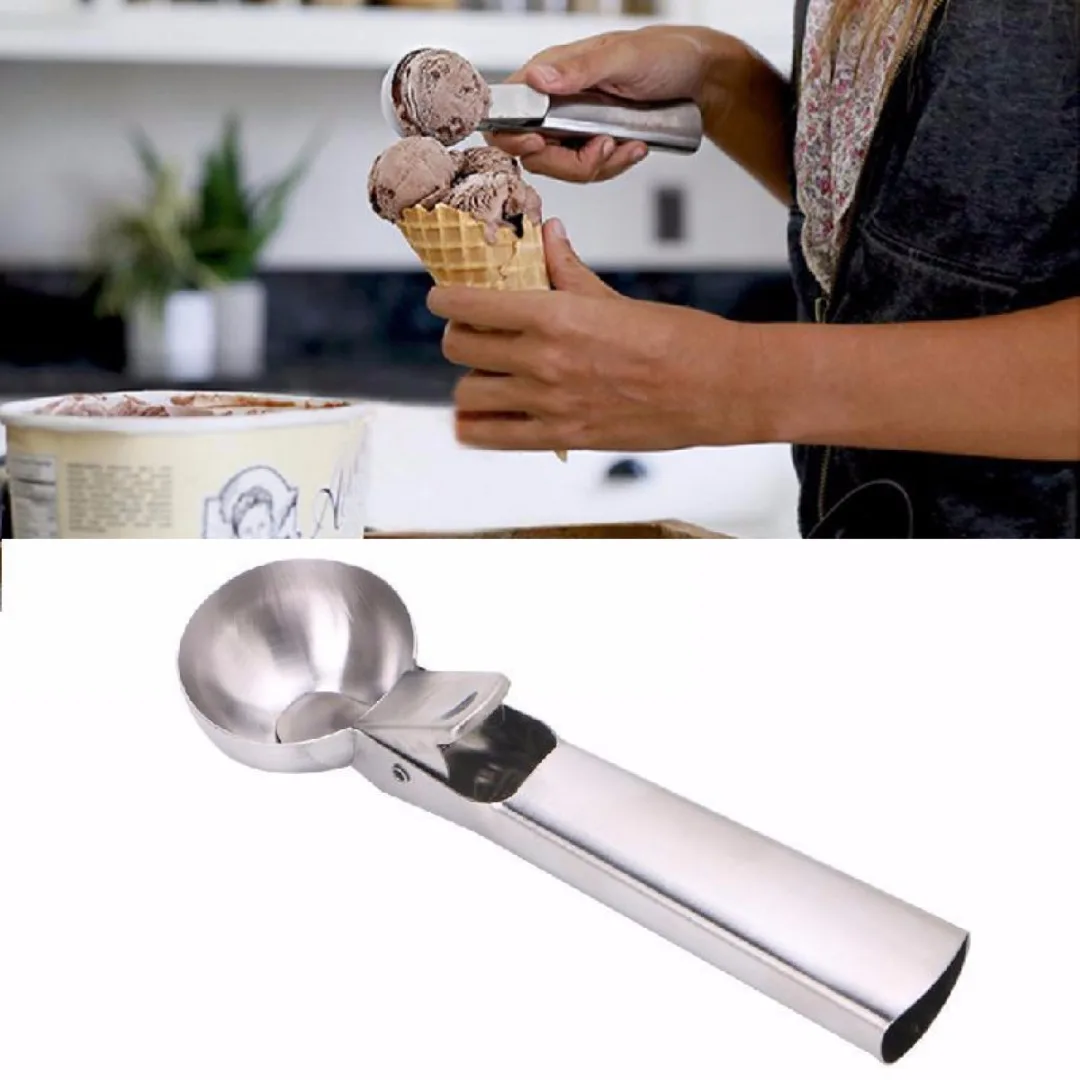 Stainless Steel Icecream Scoop Multi Use Easy Trigger Small Ice Cream Spoon Fruit Baller Frozen Yogurt Dipper with PopUp Level