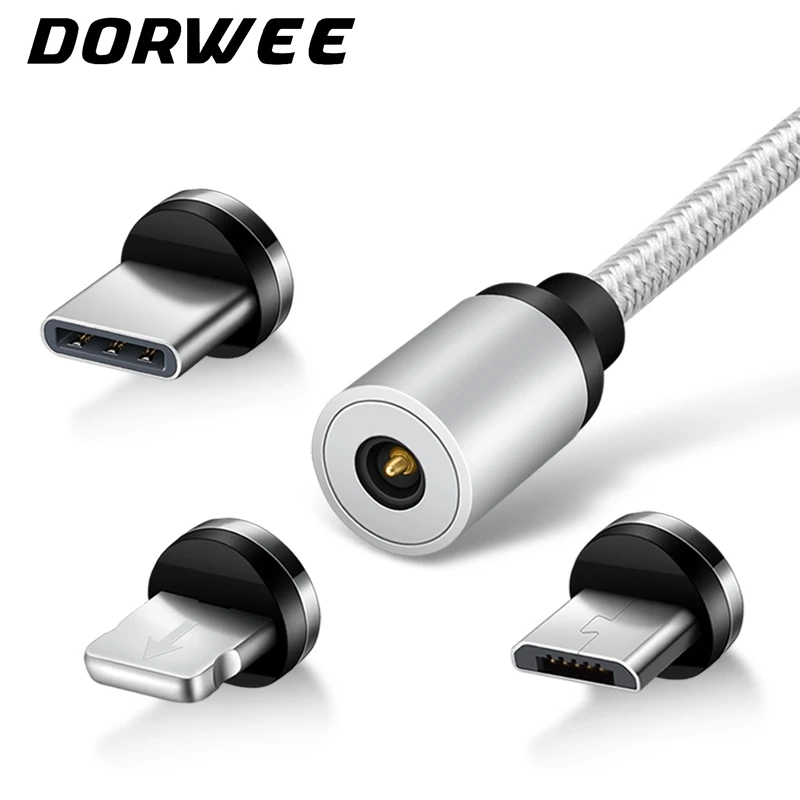 

DORWEE Magnetic Cable For 8pin Micro USB Type C 3 in 1 Mobile Phone Charging Cable Type-c Magnet Charger USB Cable No Data Wire