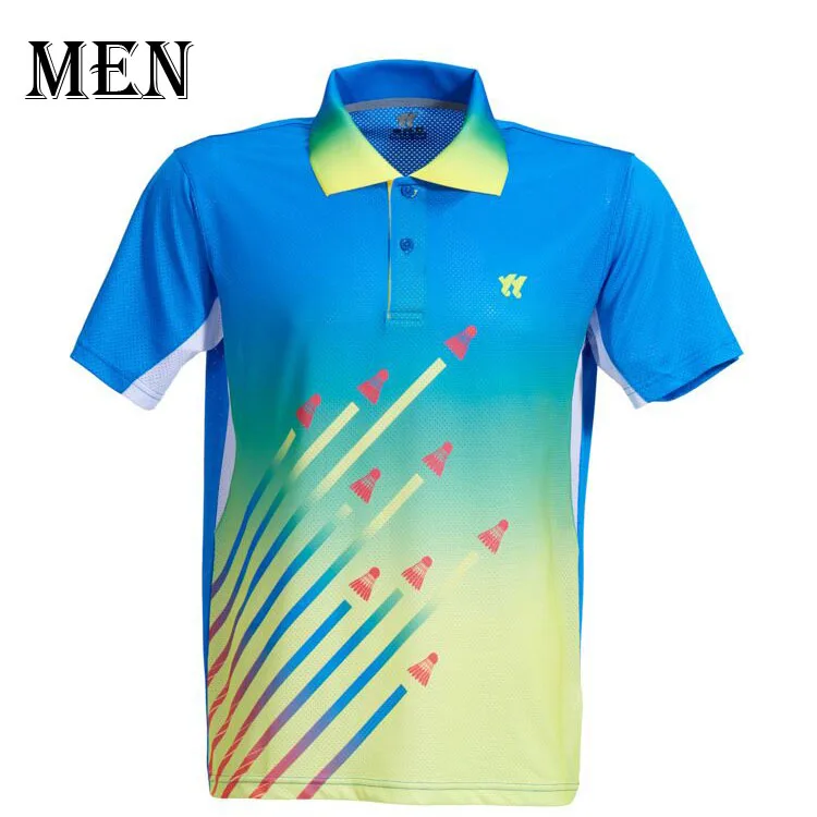 Китайская рубашка для бадминтона для мужчин/женщин, футболка для настольного тенниса, рубашка для бадминтона, футболка для теннисной команды, одежда, свитер Pang - Цвет: men Blue yellow