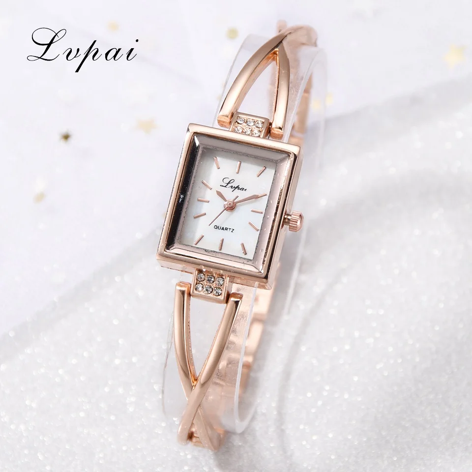 

Lvpai Brand Watches Women Fashion Luxury Rose Gold Quartz Watch Square Dial Diamond Cross Strap Women Bracelet Watch P788
