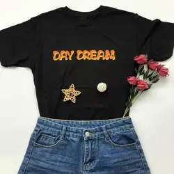 PUDO HJN Мода Tumblr футболка для женщин день мечта с принтом букв хлопковые рубашки графический Tee Hipster футболки унисекс Топ