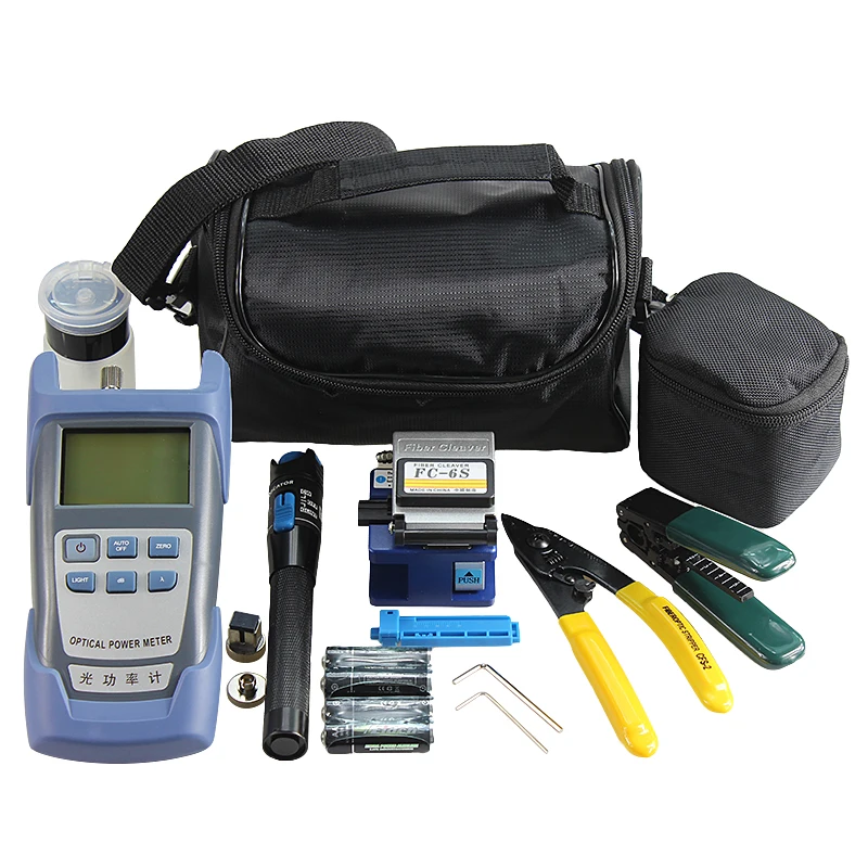 

13type Fiber Optic FTTH Tool Kit with 6S Fiber Cleaver Optical Power Meter 5km Visual Fault Locator