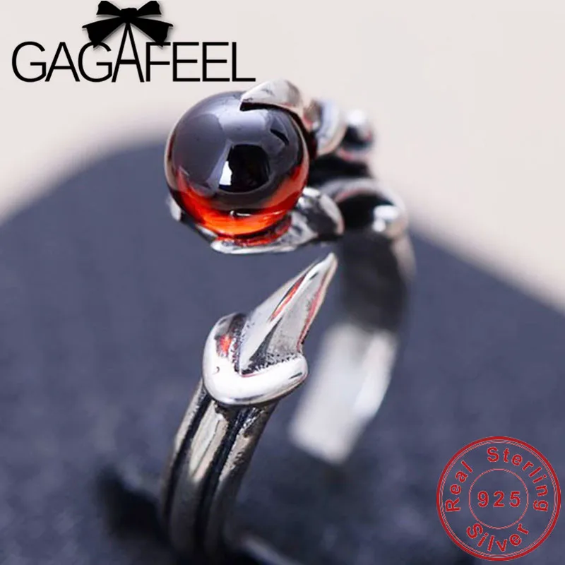 

GAGAFEEL Dragon Claws with Red Stone Ring S925 Thai Silver Jewelries for Men Women Drop Ship Gift