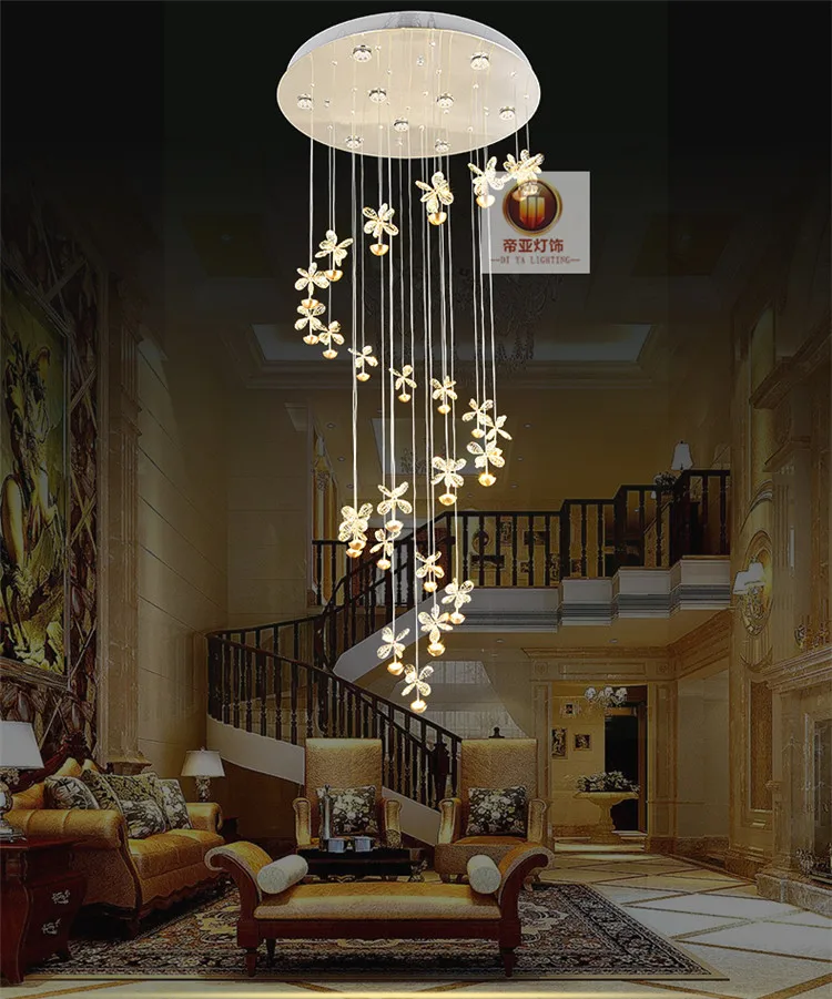 LED crystal pendant light K9 Stairs lights Villa Hotel long crystal re