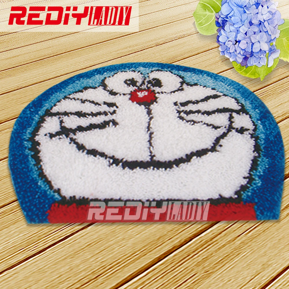 

DIY Carpet Rug Blue Kitten Hook Rug Kit Crocheting Tapestry Sofa Decor Cushion Set for Embroidery Unfinished Cartoon Floor Mat