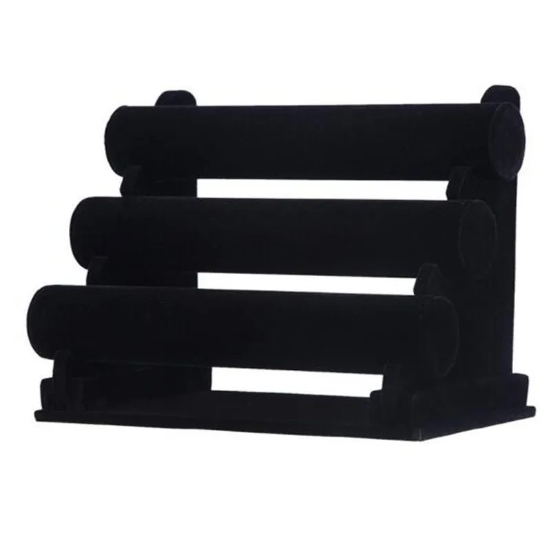 

3 Layers Velvet Jewelry Display Stand Holder Watches Bracelet Bangle Stand Rack Showcase Black Holder 300*175*250mm