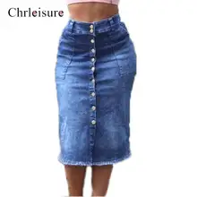 Chrleisure женская джинсовая юбка с высокой талией Femninia, большой размер, модная юбка с карманами на пуговицах, женская синяя Повседневная Длинная юбка, 3 цвета