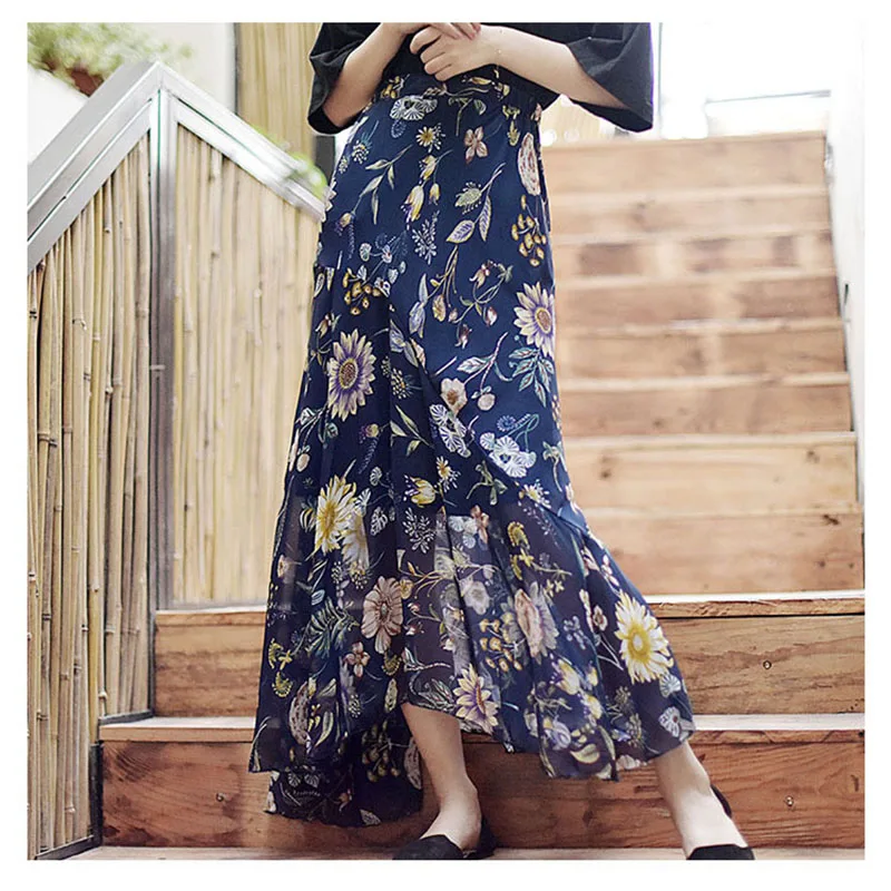 

Chiffon Skirt 2019 Spring and Summer New Floral Skirt Skirt High Waist Was Thin Irregular Ruffle A Word Fishtail