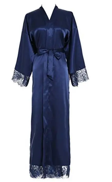 Women Sleepwear Bride Robes Silk Robe Summer Lace Patchwork Satin Kimono Robe Sleepwear Lingerie Chemises Long Nightgown Wedding bridesmaid Robes