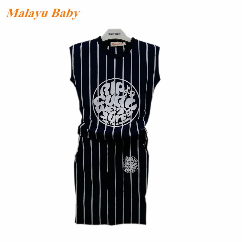 Malayu الطفل العلامة التجارية الفتيات الملابس مجموعة 2019 الصيف جديد الفتيات مخطط أكمام تي شيرت + تنورة 2 قطعة 3-7 سنوات clothesfor الفتيات
