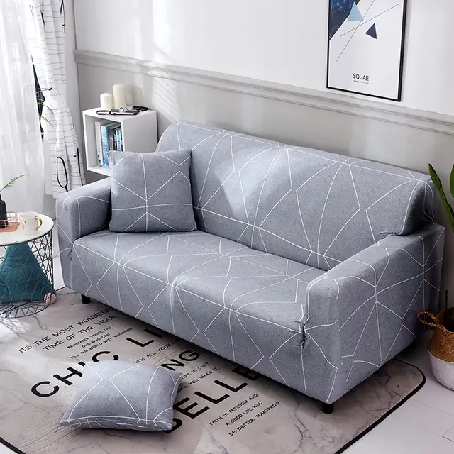 Online Gray Rectangle Pattern Slipcover Stretch Four Season Gray Rectangle Pattern Slipcover