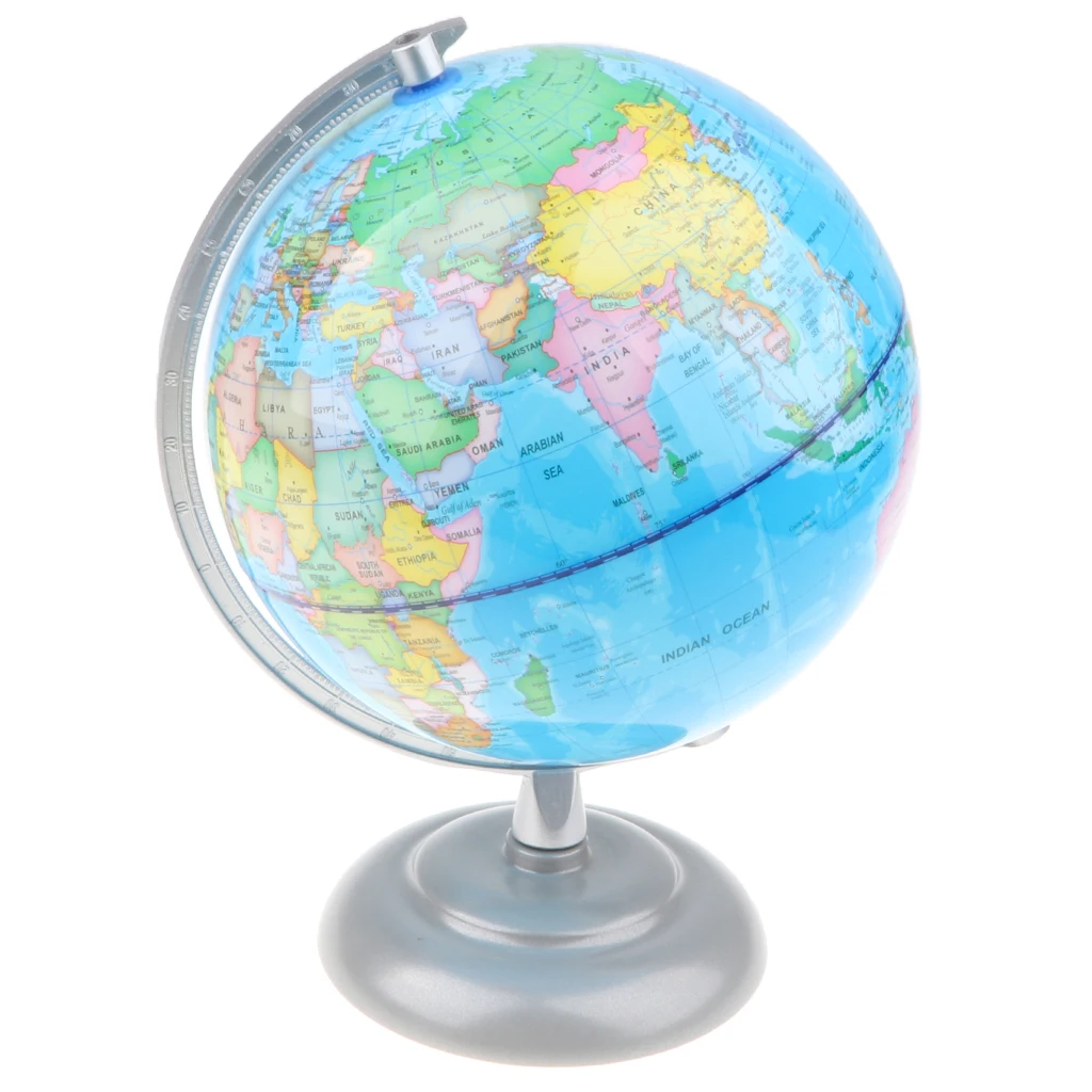 20cm Metal Base ABS Geographical World Map Globe Desktop Ornament with Light Great gift for children or adults 
