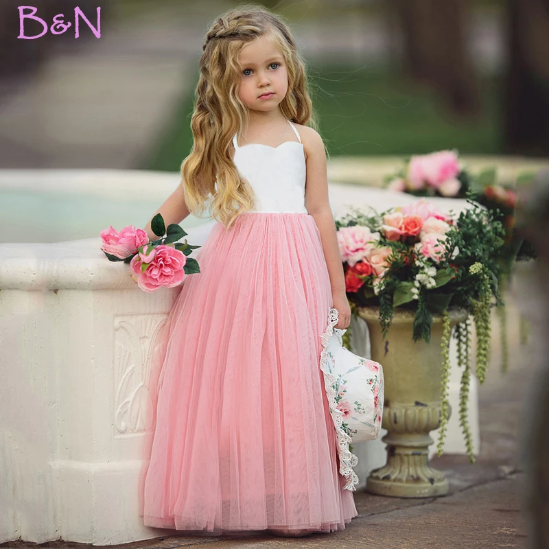 

B&N Fashion Spaghetti Girl Dress Wedding Party Tulle Dress For Children Princess Summer Dresses Clothing 1-6