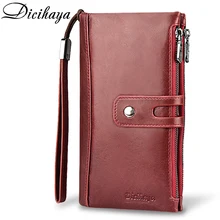 DICIHAYA Genuine Leather Long Woman Red Purse Wallet Clutch Bag Ladies Purses Card Holder Women Phone Bags Carteira Feminina dicihaya genuine leather women wallets wax oil leather long ladies wallets clutch design purse hand bags women purses phone bag