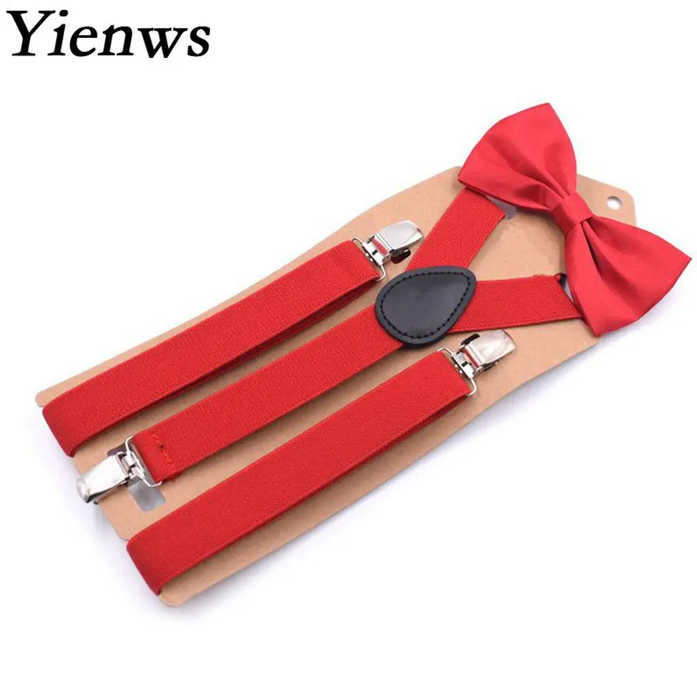 Yienws Wedding Party Red Bow Tie Suspenders for Women 3 Clip Y Back