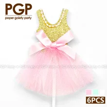 [PGP] розовое Золотое блестящее платье украшения для кексов, для принцесс, для детей, для девочек, милые вечерние украшения для девичника