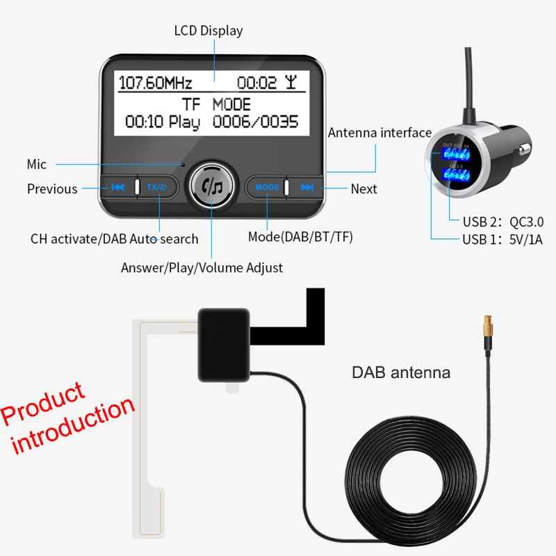 Fdoman многофункциональный автомобильный DAB цифровой радио адаптер Авто Стерео Bluetooth handsfree автомобильный комплект MP3 плеер fm-передатчик