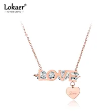 Lokaer модный офисный стиль титановая сталь Подвеска «любящее сердце» ожерелье s браслет с цирконием юбилейное ожерелье для женщин N19107