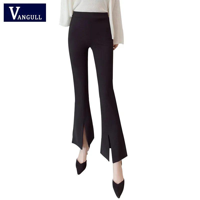 women elegant skinny trouser legs opening pants lady elastic waist work