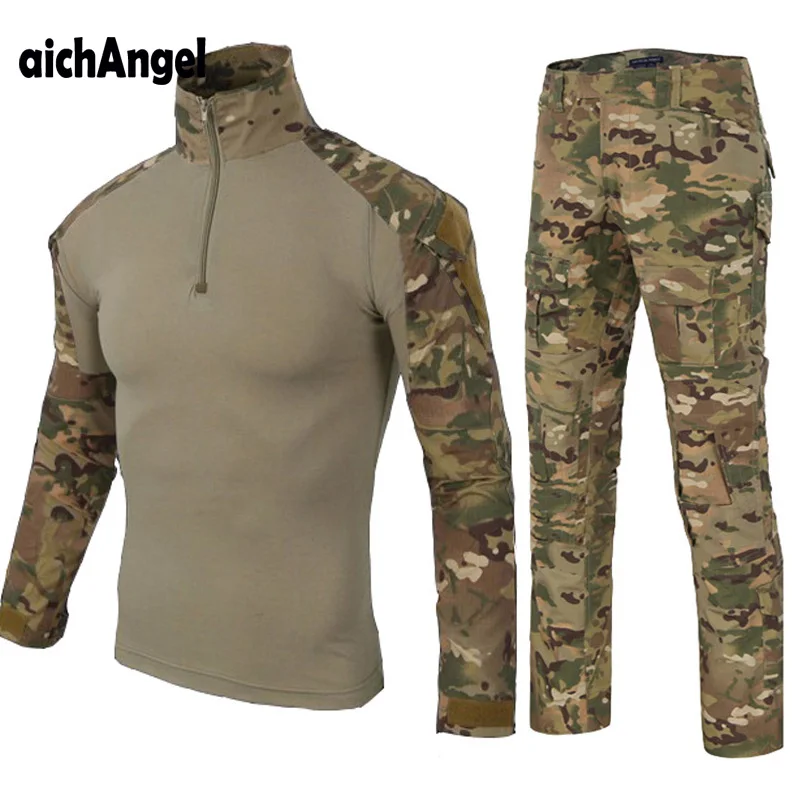 Army Military Uniform Camouflage Tactical Combat Suit Airsoft War Game Clothing Shirt + Pants Elbow