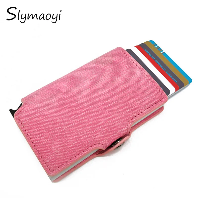 

Slymaoyi Wallet Men Women Credit Card Holder Mini Purse Small Organizer Metal Aluminum Pop Up Fast Delivery RFID Bloking Holder