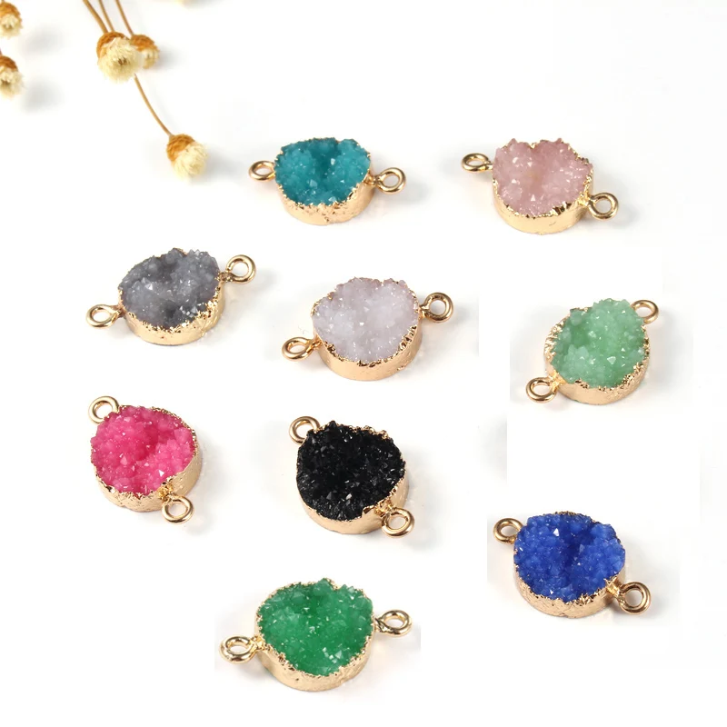 

1pc Geometric Round Irregular Stone Resin Earrings Drop Ear Studs Connector Diy Making Fake Druzy Bracelet Charm Jewelry Finding