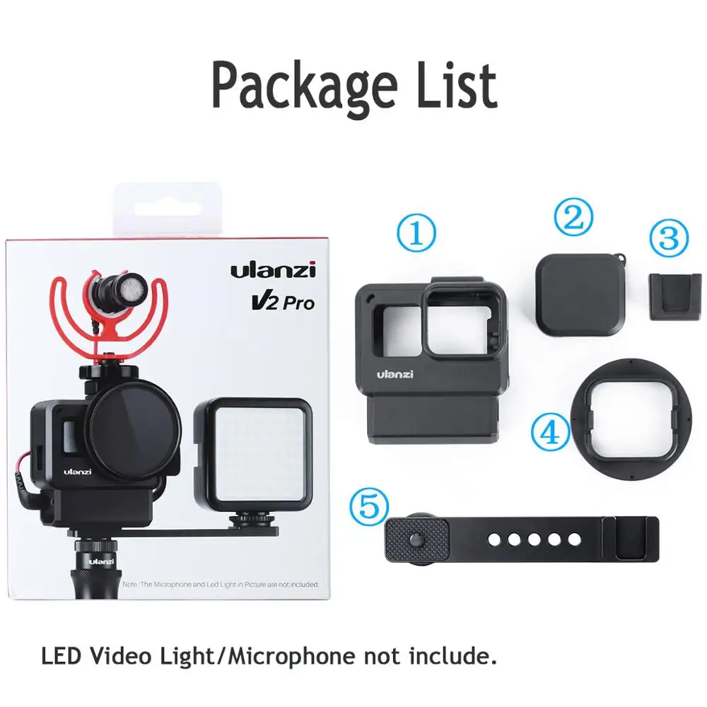 Чехол ULANZI V2 Pro для GoPro Vlogging корпус рамка с микрофоном кронштейн холодной обуви + 52