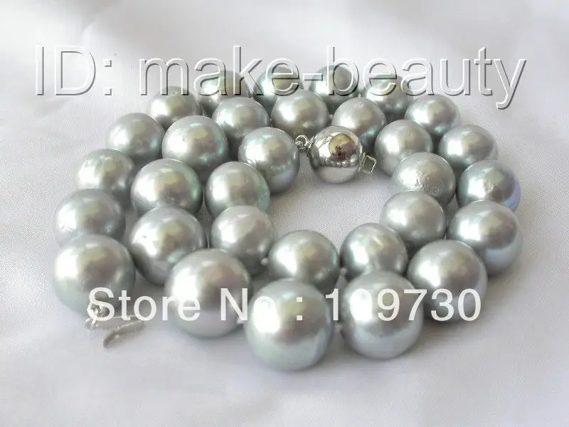

Jewelry 001082stunning big 15mm round gray freshwater cultured pearl necklace silver
