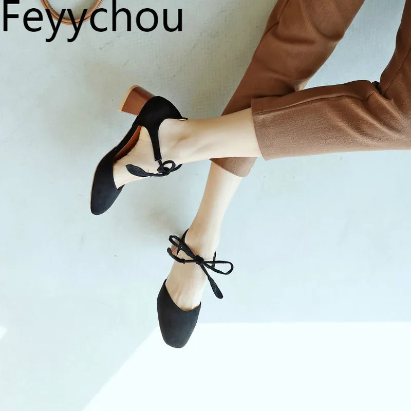 

Women Sandals Med Heels Square Toe Summer Spring Flock 2019 New Sexy Fashion Casual Party Wedding Black Beige Pink Big Size34-46