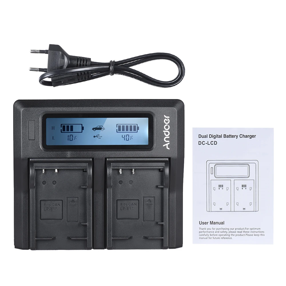 Andoer NP-F970 Dual Channel Digital Camera Battery Charger w/ LCD Display for Sony NP-F550/F750/F950/ NP-FM50/FM500H/QM71