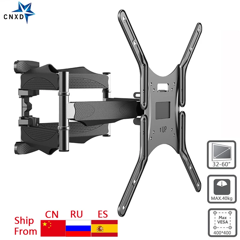 

Full Motion TV Wall Mount 6 Arms Retractable Swivel Tilt TV Bracket Rack for 32-60" MAX VESA 400x400mm LCD Bracket Wall Stand