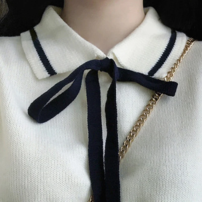  2018 Autumn Women Sweater New Small Fresh Bow Sweaters Female Korean Version Lapel Collar Sweet  Knit Pullover Women Tops