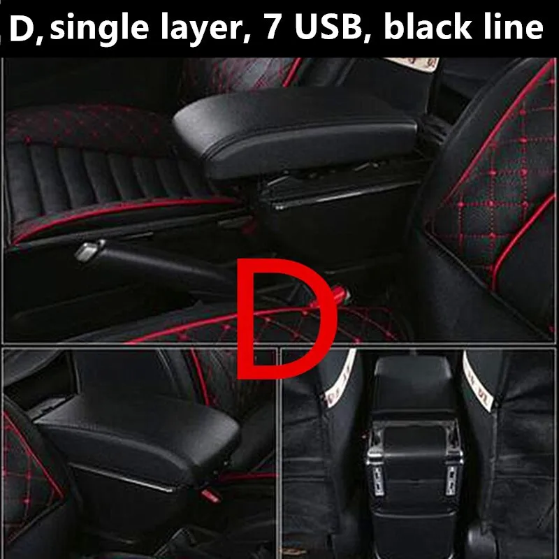 Universal Rotatable Top Car Center Centre Console Storage Box Armrest Arm Rest - Название цвета: D black black line