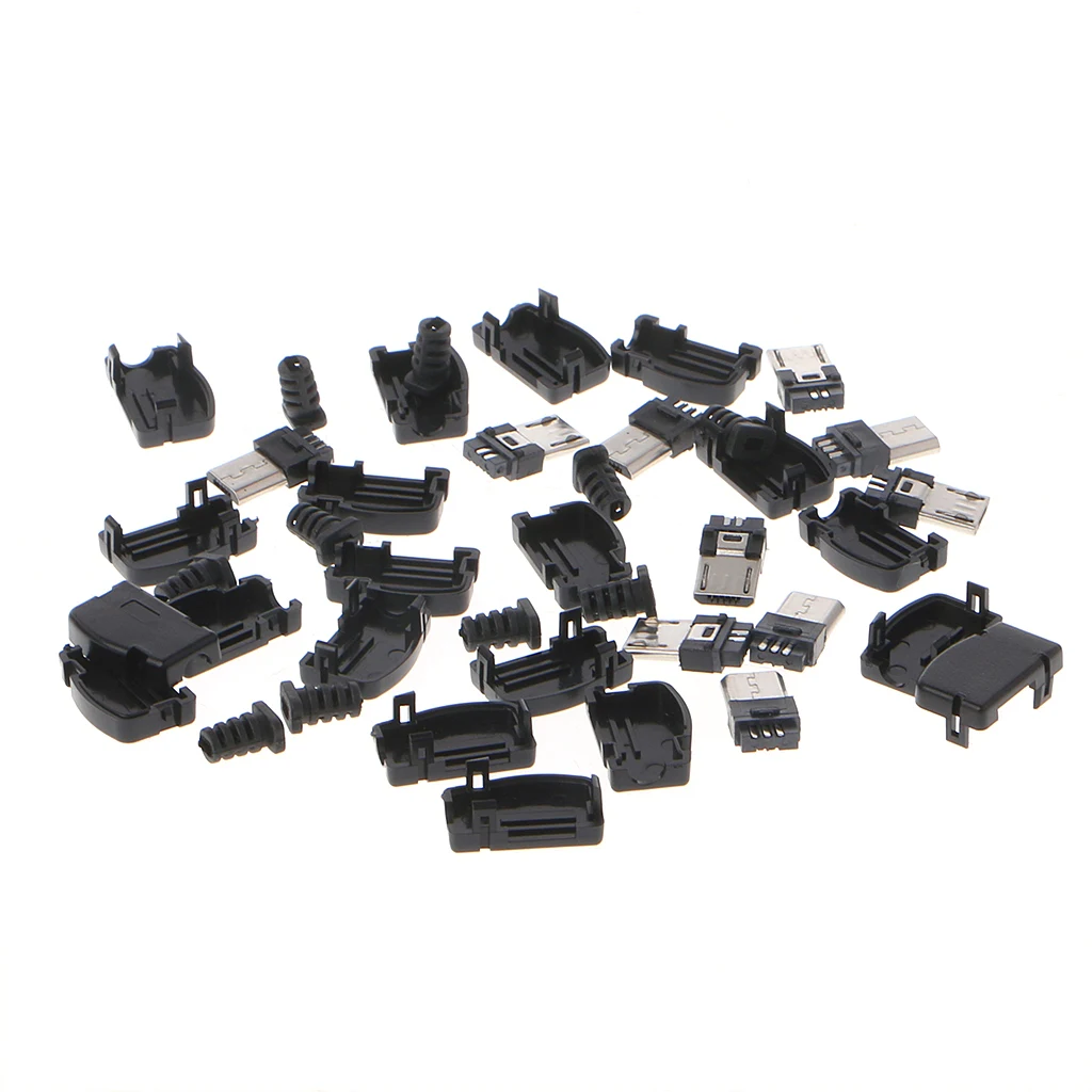

10 Sets5 Pin Right Angle Micro USB Connector Male Plug Kit with Black Cover Solder Jack