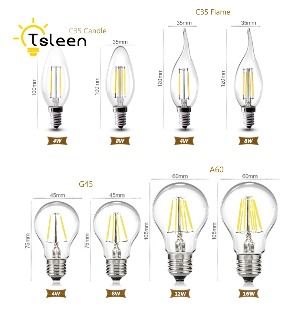 6 шт диммер 220 V 8 W 16 W E14 E27 Ретро Винтаж Edison светодиодный свет лампы накаливания затемнения лампы C35 ST64 A60 светодиодный лампы украшения дома