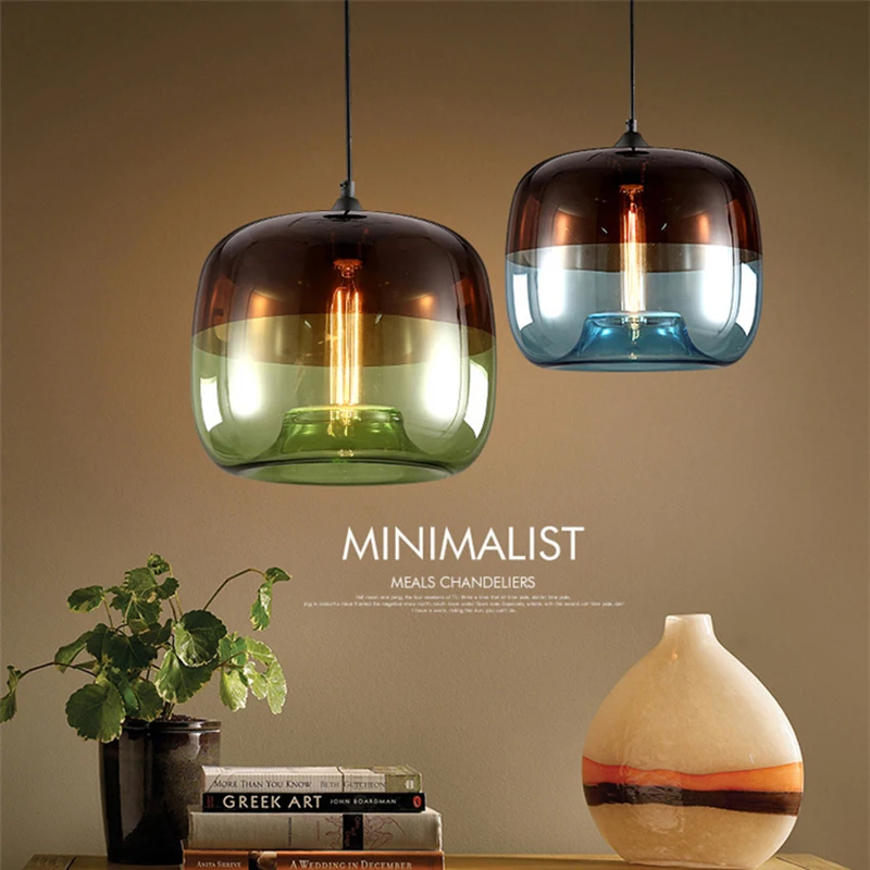 Günstig Moderne Nordic Art Deco Bunte Hängende Glas Anhänger Lampe Lichter Leuchten E27 LED Für Küche Restaurant Wohnzimmer Schlafzimmer