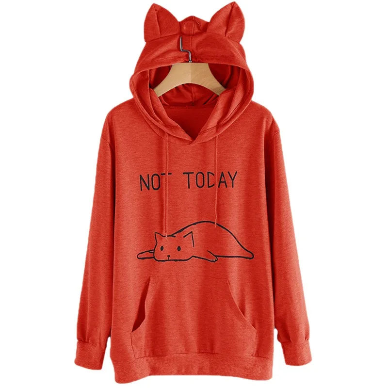 Cosy Women's Printed Long Sleeve Hoodies Pullovers Fashion Cat Ear Hooded Sweatshirts Women Tops Female Clothes harajuku KPOP H