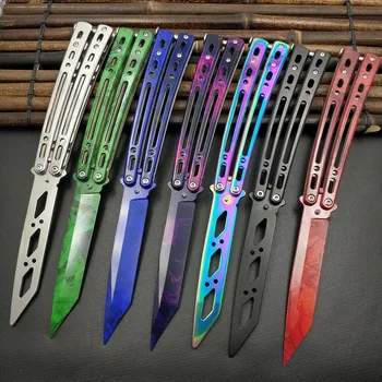 

Mirrored finish Stainless Steel knife Butterfly Training butterfly knife Folding baling CS GO game knife dull tool no edge