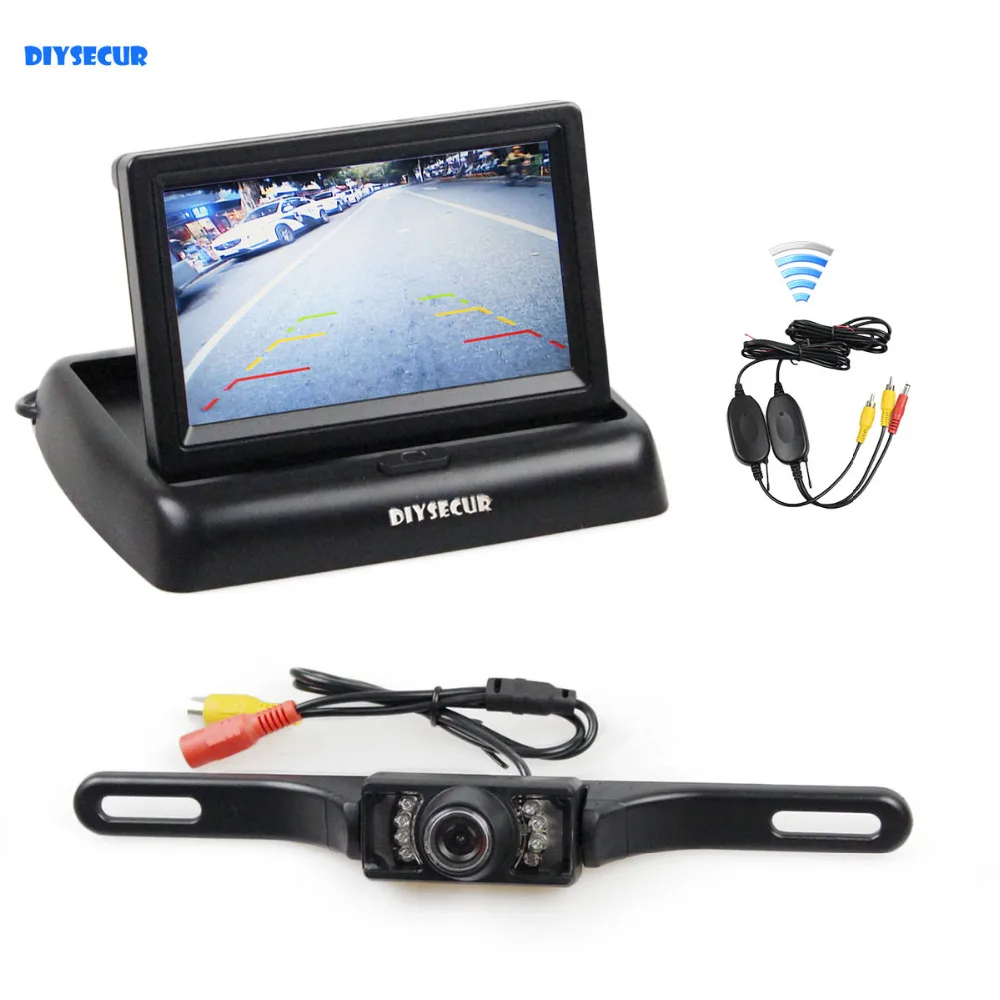 

DIYKIT Wireless 4.3 Inch Car Reversing Camera Kit Back Up Car Monitor LCD Display HD CCD Car Rear View Camera Parking System